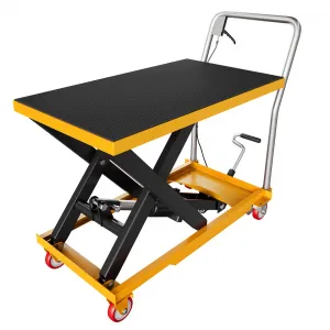 Hydraulic Lift Table Cart 1100 LBS Capacity 35.4in Height Manual Scissor Lift Steel Frame Locking Wheels Non-Slip Pad Material Handling
