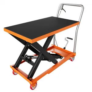 Hydraulic Lift Table Cart, 1100lbs Capacity 35.4" Lifting Height, Manual Single Scissor Lift Table with Locking Wheels and Non-Slip Pad, Hydraulic Scissor Cart for Material Handling and Transportation
