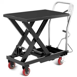 Hydraulic Lift Table Cart 500lbs Capacity 28.5" Height Steel Non-Slip Pads Swivel Wheels Workshop Material Handling