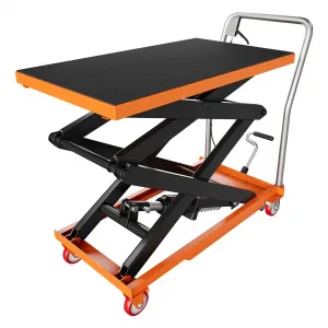 330lbs Capacity Hydraulic Lift Table Cart, 50" Lifting Height Manual Double Scissor Table Lift Cart With Non-Slip Pad for Material Handling and Transportation