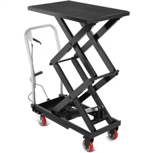 Hydraulic Lift Table Cart 330 Lbs Capacity 50" Height Double Scissor Steel Frame Non-Slip Pad 4 Wheels for Material Handling