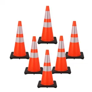6 Pack 28 inch Traffic Safety Cones, PVC Safety Traffic Cone with Reflective Collar, Orange Traffic Cones for Traffic Control, Driving Training, Parking Lots
