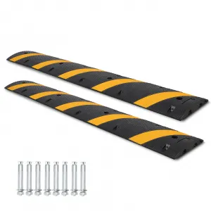 2PCS 6FT Rubber Speed Bump,25000 lbs Load Capacity Cable Protector Ramp with 2 Channe,Traffic Speed Humps for Home Garage Asphalt Concrete Gravel Driveway