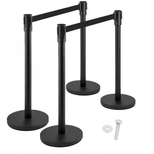 Crowd Control Stanchion Set with 6.6 Ft Black Retractable Belt, Steel & Iron Pole, Heavy-Duty Base for Hotels and Airports, 35.4 in, Black