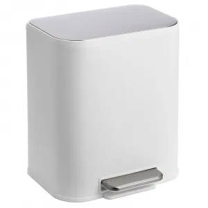 Kitchen Trash Can, 20L/5.3 Gallon Stainless Steel Garbage Can with Soft Close Lid Foot Pedal & Removable Inner Bucket, Rectangular Step On Waste Bin for Office Bedroom, White