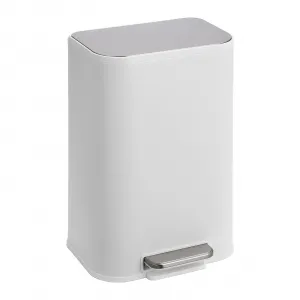 Bathroom Trash Can, 12L/3.2 Gallon Stainless Steel Garbage Can with Lid, Rectangular Small Step Waste Bin with Foot Pedal & Removable Inner Bucket for Kitchen Bedroom Restroom, White