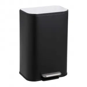 Bathroom Trash Can, 12L/3.2 Gallon Stainless Steel Garbage Can with Lid, Rectangular Small Step Waste Bin with Foot Pedal & Removable Inner Bucket for Kitchen Bedroom Restroom, Black
