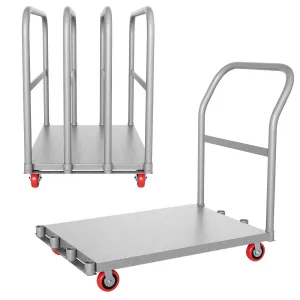 2 In 1 Steel Panel Truck Cart, 2000 Lbs Capacity Platform Truck Cart with Swivel Casters, Heavy Duty Flat Bed Cart with 4 Side Handrails, Drywall Lumber Cart for Garage, Home