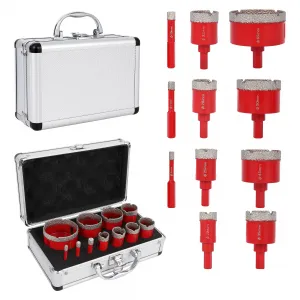 11 Pcs Diamond Core Drill Bit Set, Tile Drilling Hole Saw Kit, 6-65MM, Multi-Color for Porcelain, Marble, Ceramic, Granite