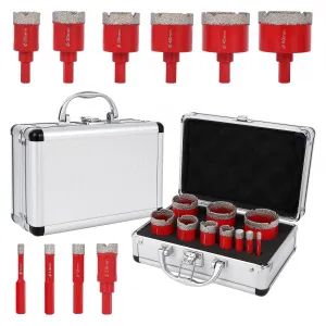 10 Pcs Diamond Core Drill Bit Set, Vacuum Brazed, Tile Drilling Kit for Porcelain, Marble, Ceramic, Granite, 6-50mm, Multi-Color