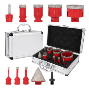 10 Pcs Diamond Core Drill Bit Set With Hexagonal Shank Adapter For Tile Drilling, Porcelain, Marble, Ceramic, Granite, Multi-Size