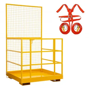 43" x 45" Forklift Safety Cage, 1400 LBS Yellow Capacity Forklift Work Platform with Safety Harness, Collapsible Lift Basket Aerial Platform for Lifting Loader