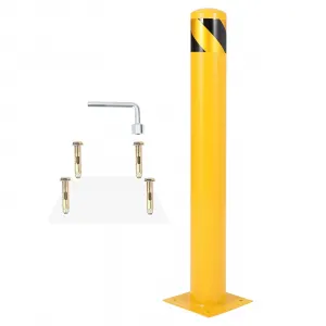 36" Safety Bollard 4.5" Diameter Steel Post High-Visibility Yellow Coating Impact-Resistant 8 Anchor Bolts Commercial Grade for Warehouses & Parking Lots