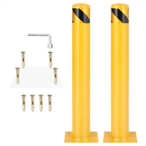 Safety Bollard Post 48"x4.5" Steel 3mm Q235 Carbon Impact-Resistant Powder Coated Anchor Bolts Warehouse Traffic Yellow 2 Pack