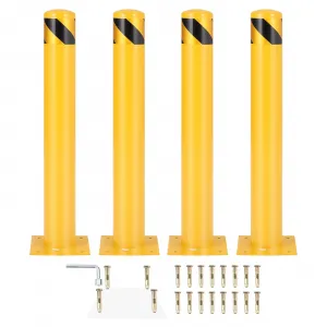 Safety Bollard 36 Inch Steel Pipe with 16 Anchor Bolts, Impact-Resistant & Reflective, Q235 Carbon Steel, Powder Coated, 4.5 Inch Diameter for Parking & Traffic Areas