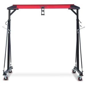 Adjustable Gantry Crane 2200LBS Capacity Height Adjustable Stable Triangular Base Steel Frame 360° Locking Wheels Portable Workshop Garage