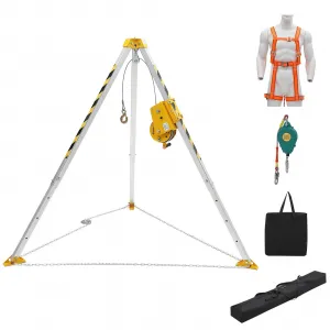 Confined Space Tripod Kit 1200 Lbs Winch, 7' Legs, 98' Cable, Steel, Fall Protection & Harness, Adjustable Legs, Rescue & Maintenance
