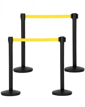 Crowd Control Stanchion Set 4 Pack with Retractable Belt Heavy Duty Barrier for Events Bank Hotel 6.6 Ft Yellow