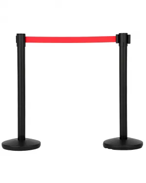 Crowd Control Stanchion Set 2 Pack With Retractable Belt, Heavy Duty Steel, 6.6 Ft Red Belt, Commercial Events, Banks, Hotels