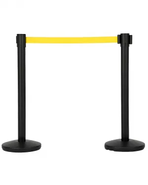 Crowd Control Stanchion Set 2 Pack with Retractable Belt, Heavy Duty Steel Posts for Events, Bank, Hotel, 6.6 Ft Yellow Belt