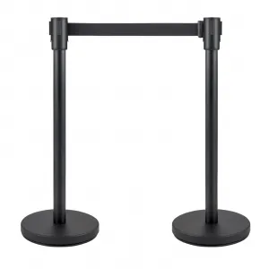2 Packs Crowd Control Stanchion Set Black With Retractable Belts 6.5Ft Height 36 Inches For Store Queues Airport Lines Event Entries