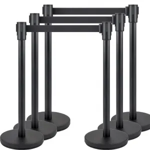6 Packs Crowd Control Stanchion Set Black Retractable Belts 6.5Ft Height 36 Inches for Store Queues Airport Lines Event Entries