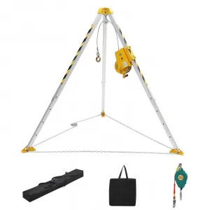 Confined Space Rescue Tripod Kit with 1200LBS Winch, 98' Cable, Alloy Steel Frame, Fall Arrestor, Adjustable Legs, Storage Bag - Industrial & Emergency Use