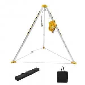 Confined Space Tripod Kit 1200 lbs Winch, 6.5' Steel Legs, 49' Cable, Anti-Rotation Pulley, Telescoping Legs, Storage Bag, Rescue Operations