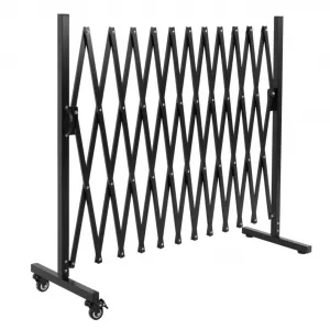 6FT Industrial Metal Expandable Barricade With Casters For Construction Traffic Control, Portable, Retractable, Heavy-Duty Steel, Bright Safety Colors