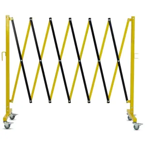11FT Industrial Metal Expandable Barricade With Casters For Construction Traffic Control, Portable, Retractable, High-Visibility Safety Colors