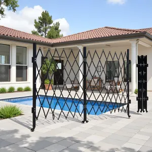 10FT Industrial Metal Expandable Barricade，Retractable Traffic Fence with Casters, Portable Barricade Gate for Construction Area, Traffic Control, Cordon