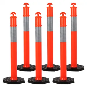 Delineator Post with Base 6 Pack, 45 Inch Portable Orange Traffic Delineator Posts with Reflective Collars for Driving Practice and Construction Work