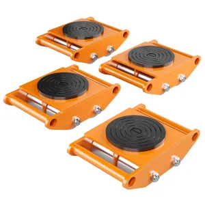 4PCS Machinery Skates Heavy Duty Machine Dolly 12T Capacity Orange With 360° Rotation Disc And Carbon Steel Wheels For Equipment Moving
