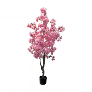 Artificial Cherry Blossom Tree, 5ft Tall Decorative Faux Cherry Blossom Silk Tree in Pot, Home Indoor Corner Decor for Wedding Party Decor