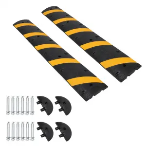 Recycled Rubber Speed Bump 6 ft 2Pack - Industrial-Grade Durable Rubber For Asphalt Driveways Neighborhood Roads Black