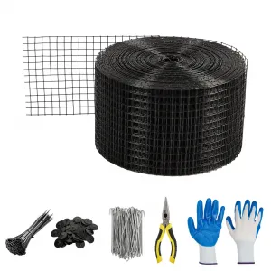 Solar Panel Critter Guard Mesh 6”x100' PVC Coated Wire Heavy Duty ½-Inch Grid with Clips, Cable Ties, Gloves, Pliers for Outdoor Pest Protection