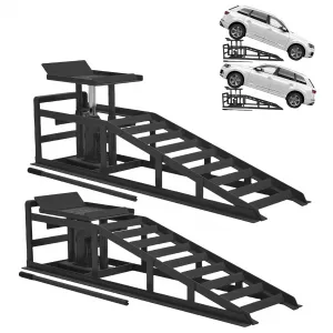 2-Pack Hydraulic Car Ramps, 3 Ton Heavy-Duty Steel with Adjustable Height, Wide Incline, and Low Profile for Vehicle Maintenance and Garage Use, Black