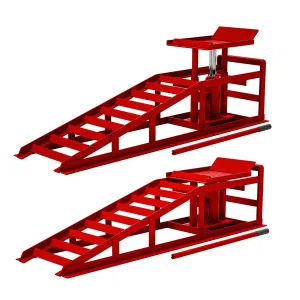 2-Pack Hydraulic Car Ramps - 3-Ton Heavy-Duty Steel with Adjustable Height, Wide Incline, and Low Profile for Vehicle Maintenance and Garage Use, Red