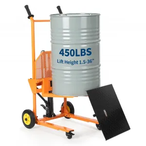 450LB Hydraulic Material Lift-Foldable Manual Forklift Stacker with 36" Lifting Height, 2-in-1 Pallet Jack/Flatbed Cart for Warehouse, Garage & Workshop