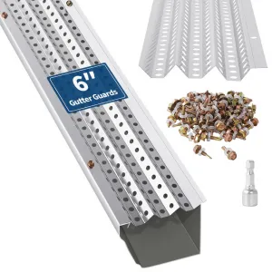 Gutter Guard 6 Inch, Leaf Guards for Gutters, 67 PCS (200 Ft), 0.275" Hole, 0.02" Thick, Universal Fit for Any Roof or Gutter Type