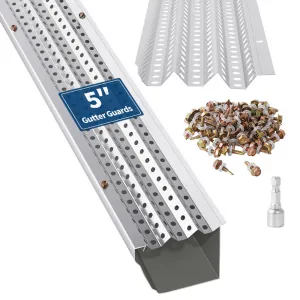 Gutter Guard 5 Inch, Leaf Guards for Gutters, 17 PCS (50 Ft), 0.275" Hole, 0.02" Thick, Universal Fit for Any Roof or Gutter Type