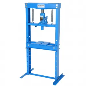 12-Ton H-Frame Hydraulic Shop Press - Garage Floor Press with Adjustable Height (3.54" to 24.8"), Stamping Plates, Built-In Relief Valve for Bending, Straightening, Bearings, and U-Joints, Blue