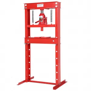 20-Ton Hydraulic H-Frame Shop Press - Adjustable Table (4.53” to 27.4”) with Stamping Plates for Auto Repair, Garage Use, and Metalworking, Red