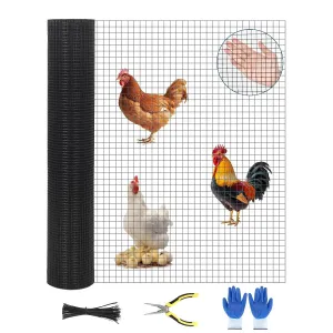 Hardware Cloth Welded Metal Chicken Wire 19GA 1/2IN Vinyl Coated Rust-Resistant Flexible Yard Fence for Poultry Garden Rabbit Snake