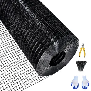 48"x120' 19-Gauge Black PVC-Coated Wire Mesh - Welded Hardware Cloth 1/2"x1/2" (Rust-Resistant for Gardens/Coops)