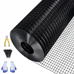 48"x100' 19-Gauge Black Vinyl-Coated Wire Mesh - Welded Hardware Cloth w/Gloves & Plier 1/2" Galvanized for Gardens/Coops
