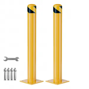 Heavy Duty Steel Safety Bollards 42 In, Removable Steel Parking Bollards for Warehouse, Garage, Parking Lot, Reflective Tape, 4.5 in Diameter, Anchor Bolts Included