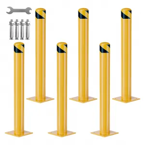 Heavy Duty Steel Safety Bollards 42 In, 6 PC, Removable, Reflective Tape, Warehouse, Garage, Parking Lot, 4.5 in Diameter, Yellow