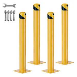 Heavy Duty Steel Safety Bollards 42 In, Removable Parking Bollards for Warehouse, Garage, Parking Lot, Reflective Tape, 4.5 In Diameter, Steel, Yellow