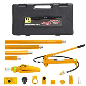 12-Ton Porta Power Kit - Heavy-Duty Hydraulic Ram with Secure Transport Case, Professional-Grade Lifting Tool for Auto Shop Frame Repair and Construction Equipment, Yellow